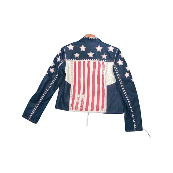 DOUBLE D American Star Spangled Freedom Leather Moto Jacket - Picture 5 of 6